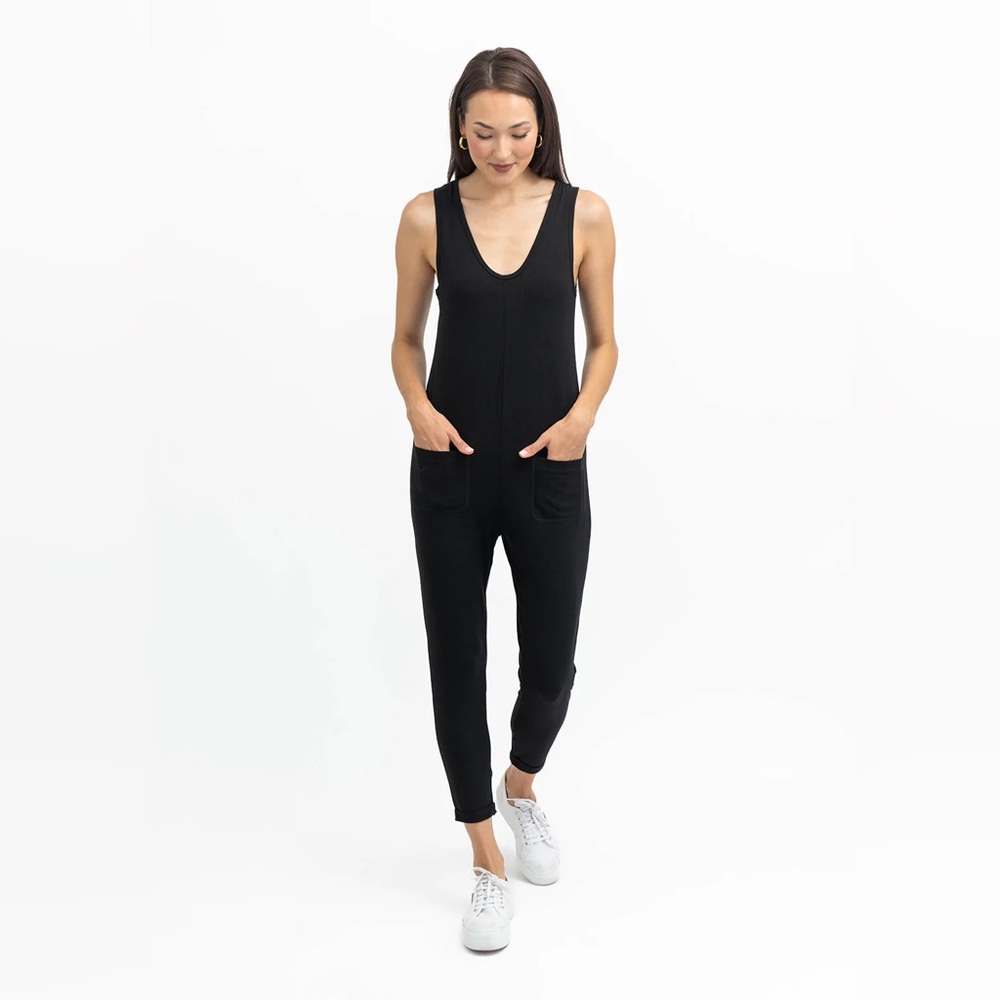 Smash + Tess XS Saturday romper midnight black pockets jumpsuit stretch lounge
